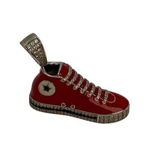 Red Enamel Sneaker Charm Pendant Sterling Silver High Top Shoe 17.8 grams